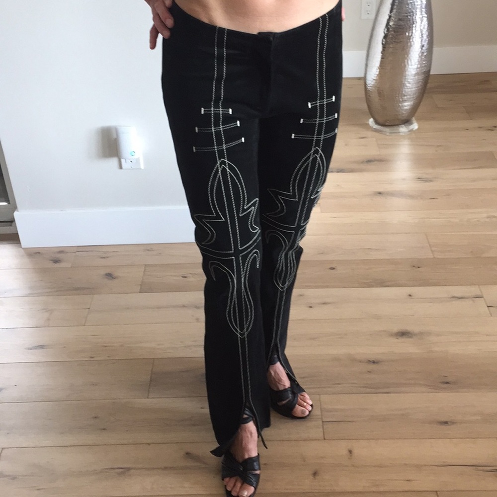 Black leather suede pants